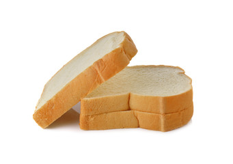 stack of sliced American white bread on white background