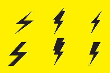 Lightning icon set on yellow background vector illustration