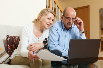 Mature couple with laptop in home