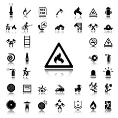 Set of Fire Service black icons and silhouettes