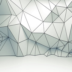 Polygonal 3d wireframe relief pattern on the wall