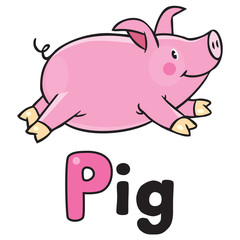 Children vector illustration of little pig . Alphabet P