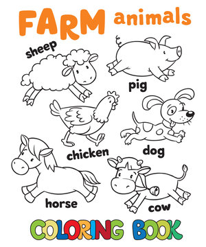 Coloring book with farm animals
