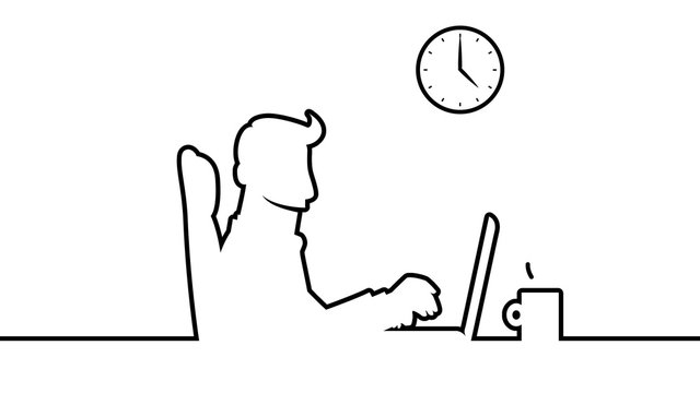 Man working at desk with notebook. 4K loopable line art
