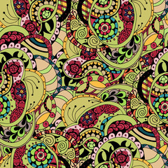 Vector floral decorative paisley ethnic background. Seamless