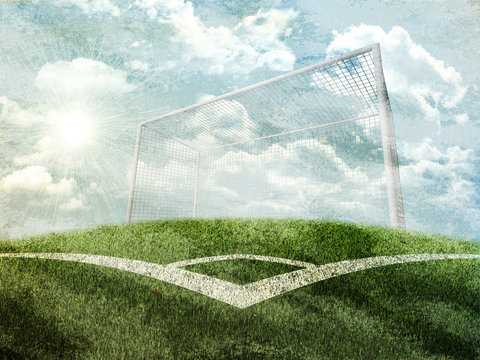 Green Nature Field With Gates And Grey Sky