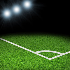 Fototapeta na wymiar Right corner of stadium with bright spotlights