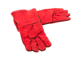 Heavy-duty red gloves.