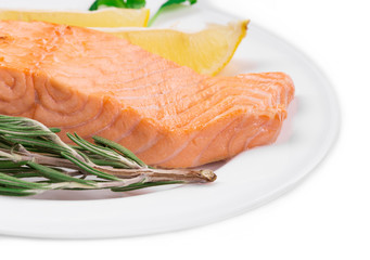 Fried salmon fillet on plate