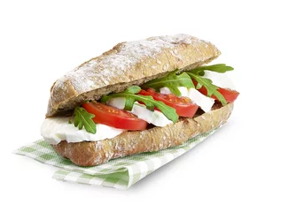 Afwasbaar Fotobehang Snackbar broodje met mozerella en tomaat