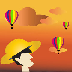 see hot air baloon in evening