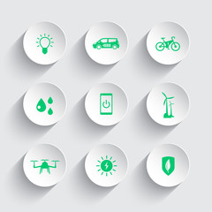 Green ecological modern technologies round 3d icons