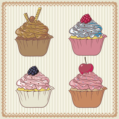 four vector cupcakes