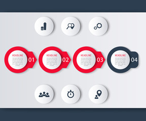 Timeline infographic elements, icons, step labels, vector, eps10