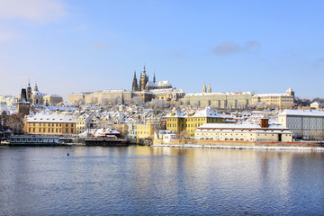 Fototapeta premium Romantic snowy Prague gothic Castle, Czech Republic