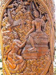 Fototapeta na wymiar legend of Buddha in wood carving work