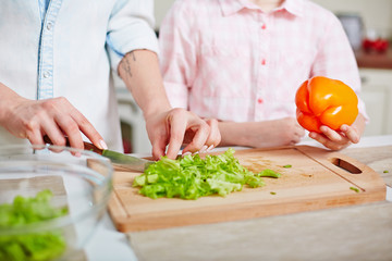 Cutting ingredients for salad