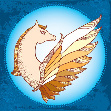 Mythological Pegasus in the round frame.