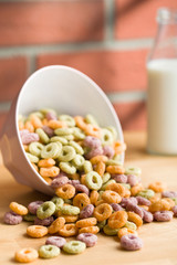 colorful cereal rings on kitchen table