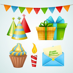 Set of birthday party elements. Vector illustration.