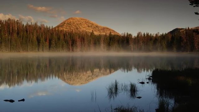 WS PAN Fog over lake, Uinta Mountains, Utah, USA