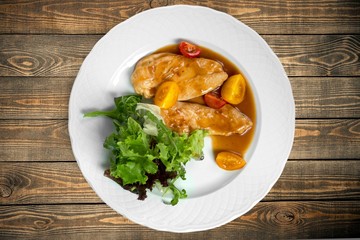 Food. Grilled chicken breasts and vegetables