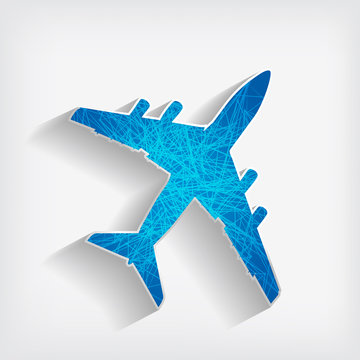 blue striped airplane on a grey background