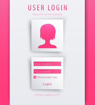Woman Login window concept on geometrical background in pink
