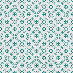 Fototapeta premium Teal and White Maltese Cross Symbol Tile Pattern Repeat Backgrou