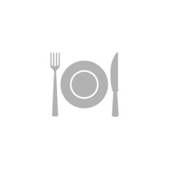 Simple icon lunch, which consists of a plate, knife and fork.