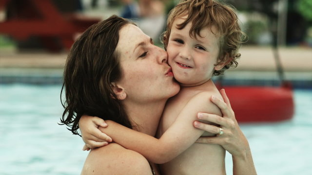 mother and son at a water park