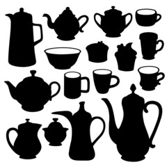 Simple coffee tea crockery silhouette set