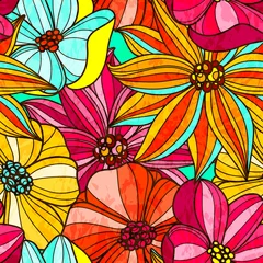 Foto op Plexiglas Kleurrijk Naadloos bloemen helder patroon. Grote kleurrijke bloemen