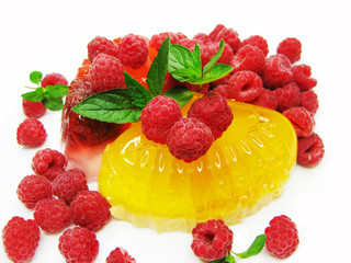 red jelly marmalade dessert with raspberry and wild strawberry