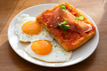 Closeup of Bruschetta with eggs