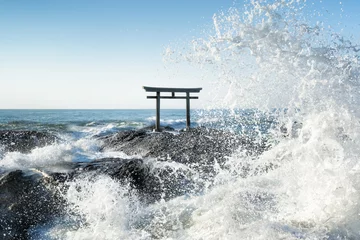 Fotobehang Grote golf van Japanse Torii in Japan © eyetronic