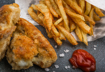 Crisp crunchy golden chicken wings French fries