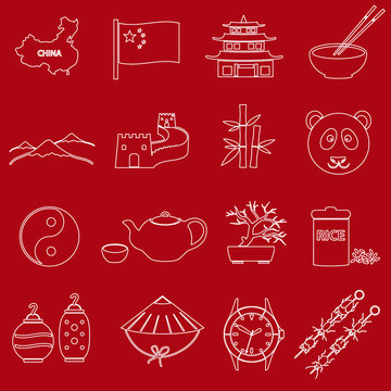 China theme red and white outline icons set eps10