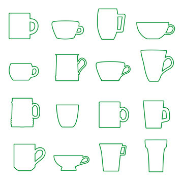 mugs and cups black outline icons set eps10