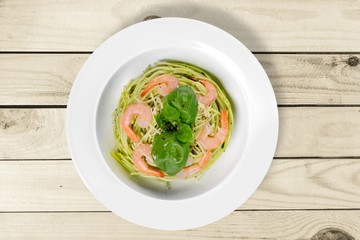 Pasta. Tagliatelle with spinach