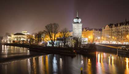 Fototapeta premium View of the riverside of Moldau/Vltava river in Prague