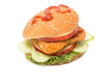 Fresh fish burger isolated on white background