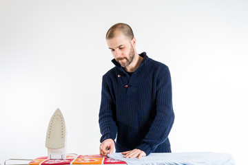 man ironing