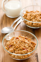 granola in bowl and milk