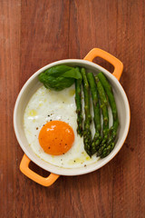 fried egg and fried asparagus