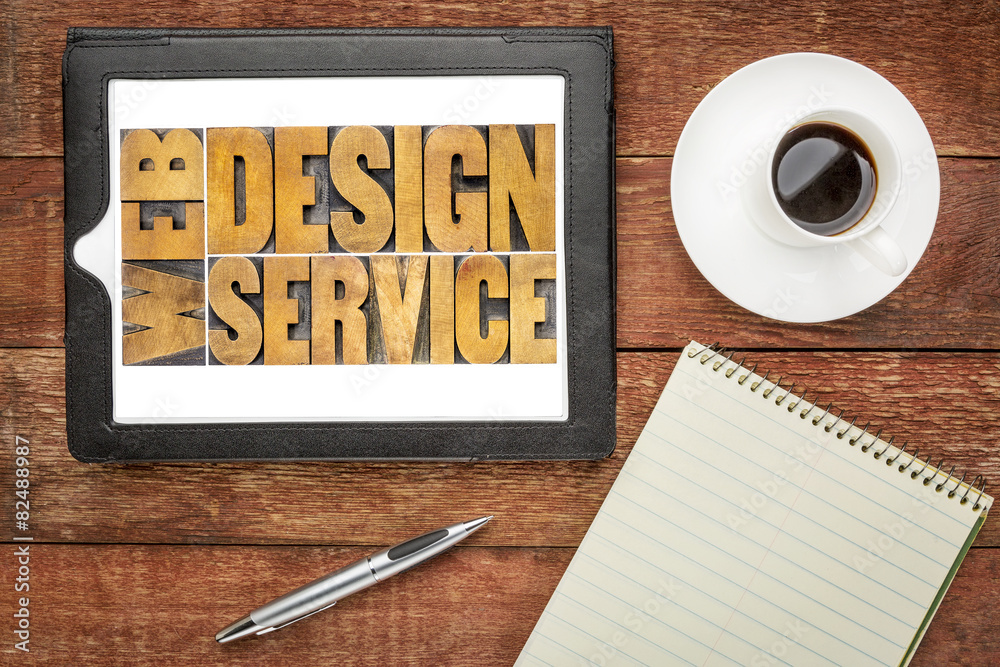 Sticker web design service on tablet