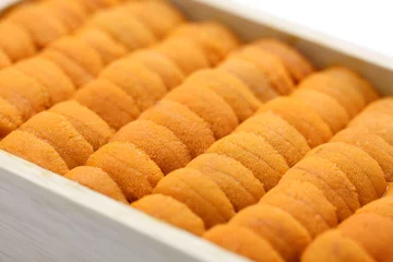 Zelfklevend Fotobehang japanese sea urchin, sushi and sashimi ingredients © uckyo
