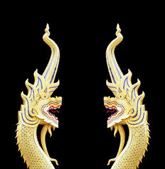 Thai style dragon statue, King of nagas statue on black