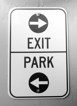 Exit Sign Parking Garage Left Arrow Right Directional Signpost