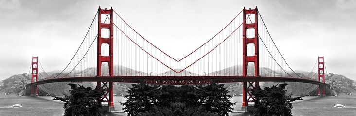 Golden Gate Bridge double Red Pop on B&W 